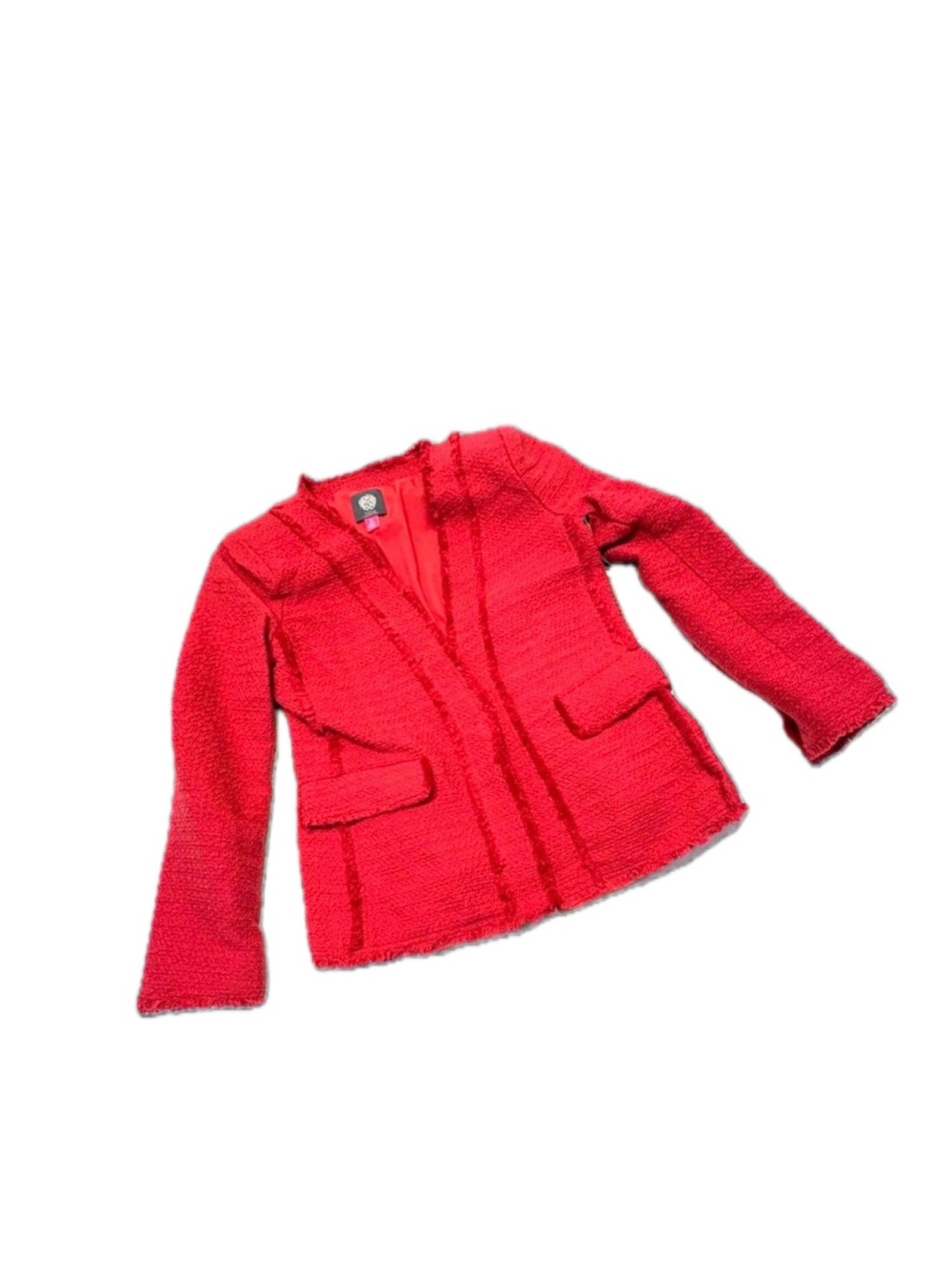 Vince Camuto Red Tweed Fringe-Trim Blazer Size XS